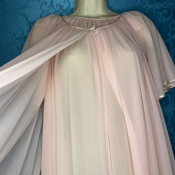Vintage Rogers Pink Nylon Tricot Nightgown Nightie Peignoir Robe Set Women's S - Picture 4 of 13